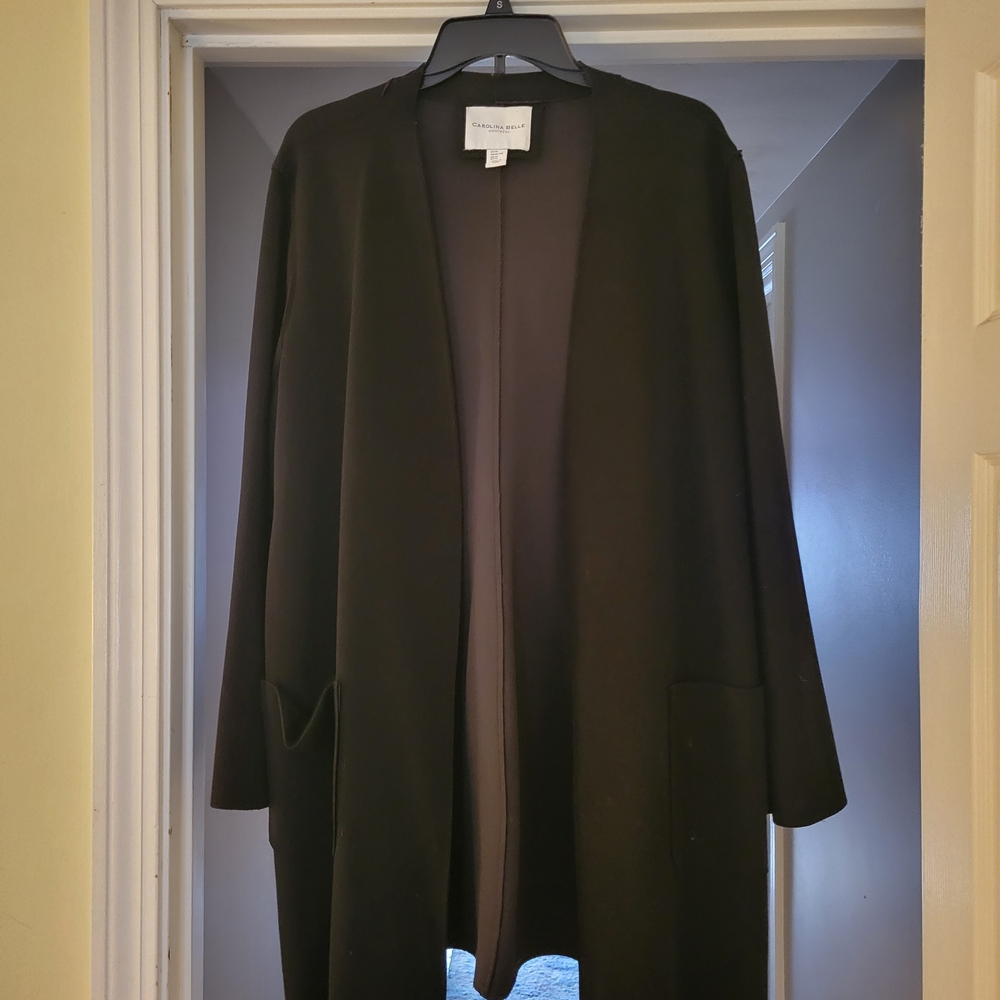 Carolina Belle Black Open-Front Long Blazer / Coat